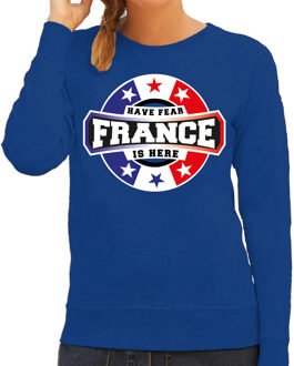 Bellatio Decorations Have fear France is here sweater met sterren embleem in de kleuren van de Franse vlag - blauw - dames - Frankrijk supporter / Frans elftal fan trui / EK / WK / kleding L