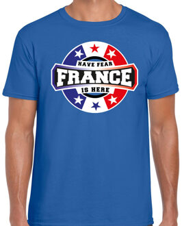Bellatio Decorations Have fear France is here t-shirt voor Frankrijk supporters blauw voor heren