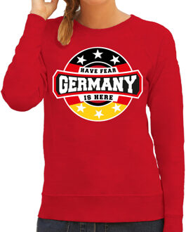 Bellatio Decorations Have fear Germany is here sweater met sterren embleem in de kleuren van de Duitse vlag - rood - dames - Duitsland supporter / Duits elftal fan trui / EK / WK / kleding L