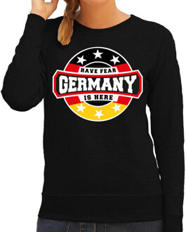 Bellatio Decorations Have fear Germany is here sweater met sterren embleem in de kleuren van de Duitse vlag - zwart - dames - Duitsland supporter / Duits elftal fan trui / EK / WK / kleding 2XL