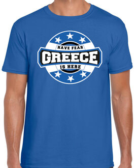 Bellatio Decorations Have fear Greece is here / Griekenland supporter t-shirt blauw voor heren