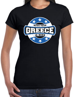 Bellatio Decorations Have fear Greece is here / Griekenland supporter t-shirt zwart voor dames