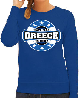 Bellatio Decorations Have fear Greece is here sweater met sterren embleem in de kleuren van de Griekse vlag - blauw - dames - Griekenland supporter / Grieks elftal fan trui / EK / WK / kleding 2XL