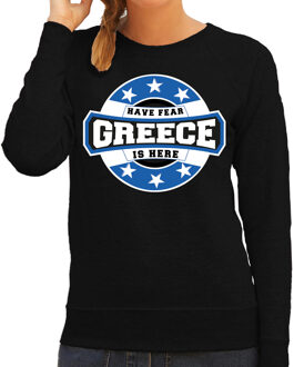 Bellatio Decorations Have fear Greece is here sweater met sterren embleem in de kleuren van de Griekse vlag - zwart - dames - Griekenland supporter / Grieks elftal fan trui / EK / WK / kleding L