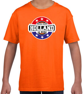 Bellatio Decorations Have fear Holland is here t-shirt met sterren embleem in de kleuren van de Nederlandse vlag - oranje - kids - Holland supporter / Nederlands elftal fan shirt / EK / WK / kleding L (146-152)