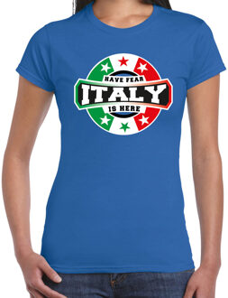 Bellatio Decorations Have fear Italy is here / Italie supporter t-shirt blauw voor dames