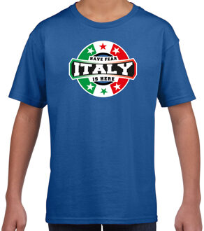 Bellatio Decorations Have fear Italy is here / Italie supporter t-shirt blauw voor kids L (146-152)