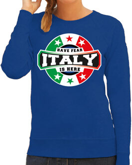 Bellatio Decorations Have fear Italy is here sweater met sterren embleem in de kleuren van de Italiaanse vlag - blauw - dames - Italie supporter / Italiaans elftal fan trui / EK / WK / kleding 2XL