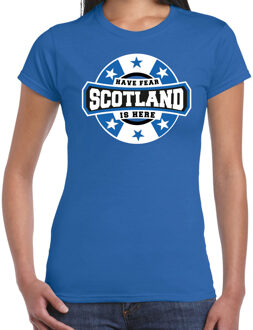 Bellatio Decorations Have fear Scotland is here / Schotland supporter t-shirt blauw voor dames 2XL