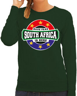 Bellatio Decorations Have fear South Africa is here sweater met sterren embleem in de kleuren van de Zuid Afrikaanse vlag - groen - dames - Zuid Afrika supporter / Afrikaans elftal fan trui / EK / WK / kleding XL