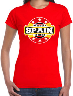 Bellatio Decorations Have fear Spain is here / Spanje supporter t-shirt rood voor dames XS