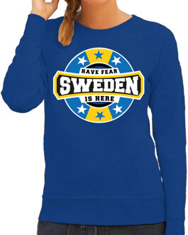 Bellatio Decorations Have fear Sweden is here sweater met sterren embleem in de kleuren van de Zweedse vlag - blauw - dames - Zweden supporter / Zweeds elftal fan trui / EK / WK / kleding 2XL