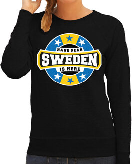 Bellatio Decorations Have fear Sweden is here sweater met sterren embleem in de kleuren van de Zweedse vlag - zwart - dames - Zweden supporter / Zweeds elftal fan trui / EK / WK / kleding 2XL