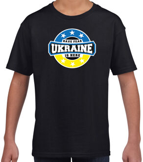 Bellatio Decorations Have fear Ukraine is here / Oekraine supporter t-shirt zwart voor kids L (146-152)