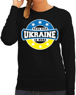 Bellatio Decorations Have fear Ukraine is here sweater met sterren embleem in de kleuren van de Oekraiense vlag - zwart - dames - Oekraine supporter / Oekraiens elftal fan trui / EK / WK / kleding 2XL