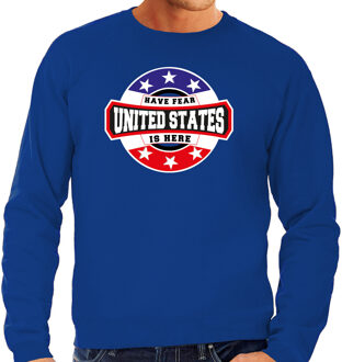 Bellatio Decorations Have fear United States is here / Amerika supporter sweater blauw voor heren