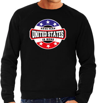 Bellatio Decorations Have fear United States is here / Amerika supporter sweater zwart voor heren