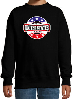 Bellatio Decorations Have fear United States is here / Amerika supporter sweater zwart voor kids 12-13 jaar (152/164)