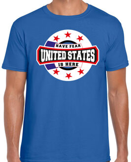 Bellatio Decorations Have fear United States is here / Amerika supporter t-shirt blauw voor heren 2XL