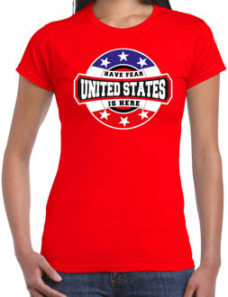 Bellatio Decorations Have fear United States is here / Amerika supporter t-shirt rood voor dames 2XL