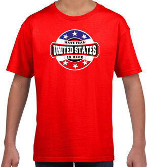 Bellatio Decorations Have fear United States is here / Amerika supporter t-shirt rood voor kids M (134-140)