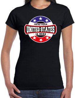 Bellatio Decorations Have fear United States is here / Amerika supporter t-shirt zwart voor dames 2XL