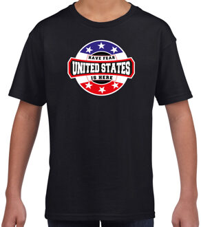 Bellatio Decorations Have fear United States is here / Amerika supporter t-shirt zwart voor kids L (146-152)