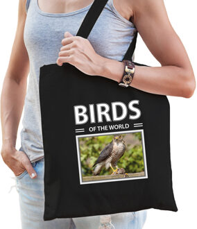 Bellatio Decorations Havik roofvogel tasje zwart volwassenen en kinderen - birds of the world kado boodschappen tas