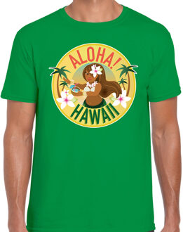 Bellatio Decorations Hawaii feest t-shirt - Aloha - voor heren - groen - Carnaval party verkleedkleding - Hawaiishirts