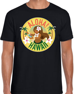Bellatio Decorations Hawaii feest t-shirt - Aloha - voor heren - zwart - Carnaval party verkleedkleding - Hawaiishirts