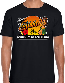Bellatio Decorations Hawaii feest t-shirt / shirt Aloha chickies beach club zwart voor heren