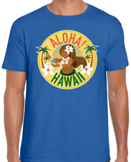 Bellatio Decorations Hawaii feest t-shirt / shirt Aloha Hawaii blauw voor heren