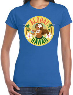 Bellatio Decorations Hawaii feest t-shirt / shirt Aloha Hawaii voor dames - blauw - Hawaiiaanse party outfit / kleding/ verkleedkleding/ carnaval shirt 2XL