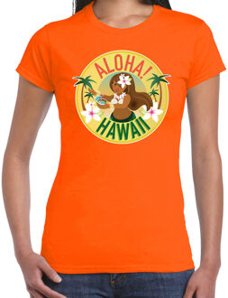 Bellatio Decorations Hawaii feest t-shirt / shirt Aloha Hawaii voor dames - oranje - Hawaiiaanse party outfit / kleding/ verkleedkleding/ carnaval shirt 2XL