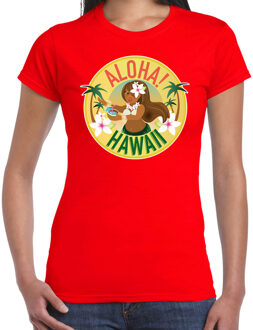 Bellatio Decorations Hawaii feest t-shirt / shirt Aloha Hawaii voor dames - rood - Hawaiiaanse party outfit / kleding/ verkleedkleding/ carnaval shirt 2XL