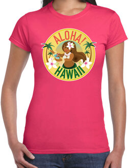 Bellatio Decorations Hawaii feest t-shirt / shirt Aloha Hawaii voor dames - roze - Hawaiiaanse party outfit / kleding/ verkleedkleding/ carnaval shirt 2XL