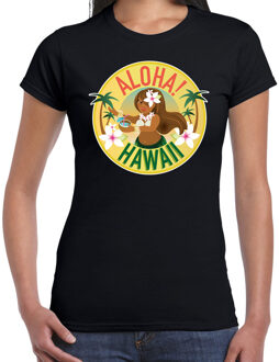 Bellatio Decorations Hawaii feest t-shirt / shirt Aloha Hawaii voor dames - zwart - Hawaiiaanse party outfit / kleding/ verkleedkleding/ carnaval shirt 2XL