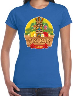 Bellatio Decorations Hawaii feest t-shirt / shirt tiki bar Aloha voor dames - blauw - Hawaiiaanse party outfit / kleding/ verkleedkleding/ carnaval shirt XS