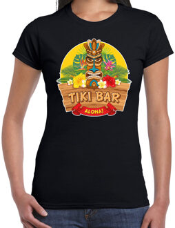 Bellatio Decorations Hawaii feest t-shirt / shirt tiki bar Aloha voor dames - zwart - Hawaiiaanse party outfit / kleding/ verkleedkleding/ carnaval shirt XS