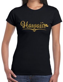 Bellatio Decorations Hawaii gouden glitter tekst t-shirt zwart dames L