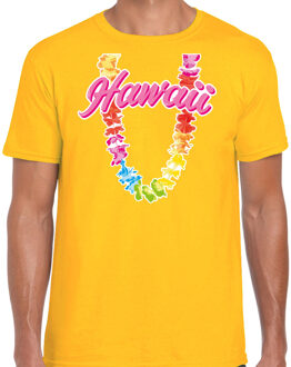 Bellatio Decorations Hawaii slinger t-shirt geel voor heren 2XL - Feestshirts