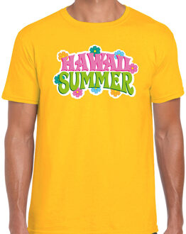 Bellatio Decorations Hawaii summer t-shirt geel voor heren 2XL - Feestshirts