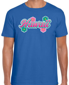 Bellatio Decorations Hawaii zomer t-shirt blauw met bloemen voor heren 2XL - Feestshirts