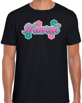 Bellatio Decorations Hawaii zomer t-shirt zwart met bloemen voor heren 2XL - Feestshirts