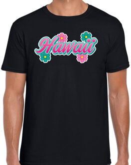 Bellatio Decorations Hawaii zomer t-shirt zwart met bloemen voor heren