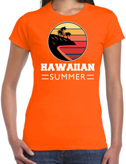 Bellatio Decorations Hawaiian zomer t-shirt / shirt Hawaiian summer voor dames - oranje -  Hawaiian party / vakantie outfit / kleding / feest shirt L