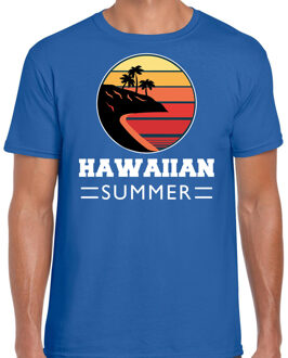 Bellatio Decorations Hawaiian zomer t-shirt / shirt Hawaiian summer voor heren - blauw - beach party outfit / vakantie kleding / strand feest shirt XL