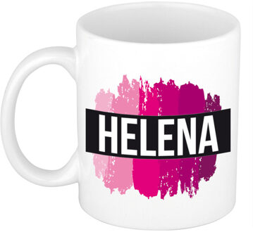 Bellatio Decorations Helena naam cadeau koffie mok - beker - met roze verfstrepen - Cadeau collega - moederdag