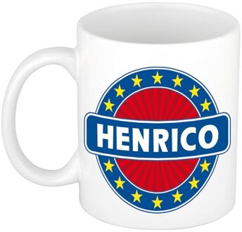 Bellatio Decorations Henrico voornaam koffiemok - beker - wit/blauw - 300 ml - Cadeau - Heren - Collega - Vaderdag