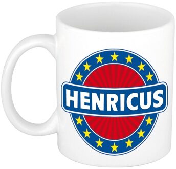 Bellatio Decorations Henricus voornaam koffiemok - beker - wit/blauw - 300 ml - Cadeau - Heren - Collega - Vaderdag Multi